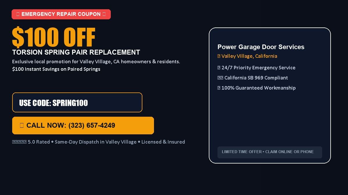 Power Garage Door Services $100 OFF Dual Torsion Spring Replacement in Valley Village, CA